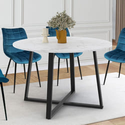 Table à manger ronde fixe - IDMARKET - SELMA - Mabre et noir - 4-6 personnes - 110 cm