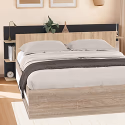IDMARKET Tête de lit sur pied CIRI pour lit 140 et 160 cm avec rangements bois et noir