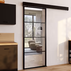 IDMARKET Kit porte coulissante vitrée verre trempé 83 cm en métal + MDF avec rail et fixations