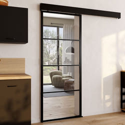 IDMARKET Kit porte coulissante vitrée verre trempé 83 cm en métal + MDF avec rail et fixations