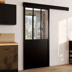 IDMARKET Kit porte coulissante verrière verre trempé 93 cm en métal + MDF avec rail et fixations
