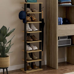 IDMARKET Etagère à chaussures 8 niveaux avec patères bois et noir