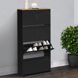 IDMARKET Meuble à chaussures 24 paires maxi capacité ESTER 4 portes métal noir et plateau façon hêtre design industriel