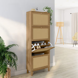 IDMARKET Meuble à chaussures 24 paires vintage HANAE 4 portes effet naturel cannage