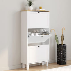 IDMARKET Meuble à chaussures 18 paires ACHILLE 3 portes blanc et plateau bois