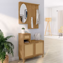 IDMARKET Vestiaire dentrée avec miroir HANAE effet naturel cannage
