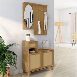 IDMARKET Vestiaire dentrée avec miroir HANAE effet naturel cannage