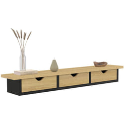 Etagère murale console d'entrée lise 3 tiroirs effet bois et noir