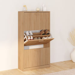 IDMARKET Meuble à chaussures 18 paires JULIETTE 3 portes lattes tasseau bois coloris chêne