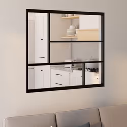 IDMARKET Verrière atelier géométrique L. 93 x H. 108 cm en métal noir et verre trempé