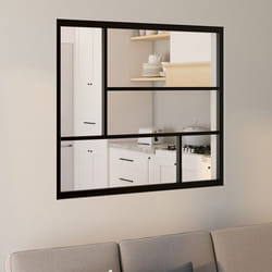 IDMARKET Verrière atelier géométrique L. 93 x H. 108 cm en métal noir et verre trempé