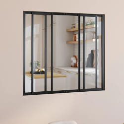 Verrière atelier coulissante 4 vitrages L. 120 x H.108 cm en métal noir et verre trempé