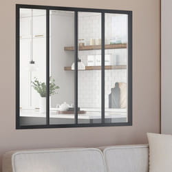 IDMARKET Verrière atelier 4 vitrages L. 120 x H.108 cm en métal noir et verre trempé