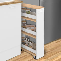 IDMARKET Desserte de cuisine gain de place HAGA chariot de rangement à étages blanc et façon hêtre