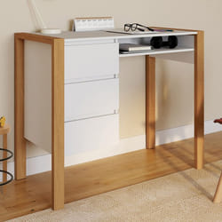 IDMARKET Bureau scandinave HUGO avec 3 tiroirs et niche blanc et bois
