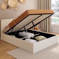 IDMARKET Lit coffre double BRADFORD avec tête de lit et sommier 140 x 190 cm tissu bouclette