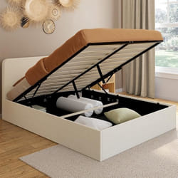 IDMARKET Lit coffre double BRADFORD avec tête de lit et sommier 140 x 190 cm tissu bouclette