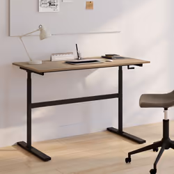 IDMARKET Bureau droit JEANNE assis debout à manivelle hauteur réglable 70 - 120 cm bois façon hêtre et noir