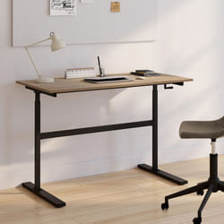 IDMARKET Bureau droit JEANNE assis debout à manivelle hauteur réglable 70 - 120 cm bois façon hêtre et noir