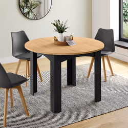 IDMARKET Table à manger ronde DONA 4-6 personnes noire plateau façon hêtre 110 cm