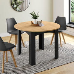 IDMARKET Table à manger ronde DONA 4-6 personnes noire plateau façon hêtre 110 cm