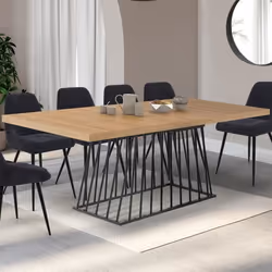 IDMARKET Table à manger extensible rectangle YUNA 6-10 personnes plateau bois et pied filaire en métal noir 160 - 200 cm