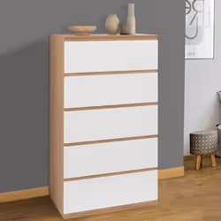 IDMARKET Chiffonnier 5 tiroirs TOMI 60 cm commode semainier bois façon hêtre et blanc