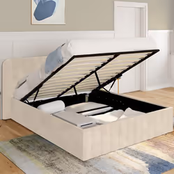 IDMARKET Lit coffre double ALBA avec tête de lit 160 x 200 cm velours beige