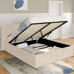 IDMARKET Lit coffre double ALBA avec tête de lit 160 x 200 cm velours beige