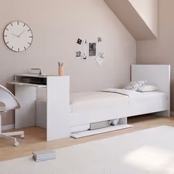 IDMARKET Lit simple OMAHA 90 x 190 cm avec sommier tête de lit bureau et rangements blanc