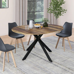 Table à manger ronde extensible - IDMARKET - ALIX - Bois vieilli et noir - 4-8 personnes - 110-150 cm