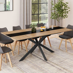 IDMARKET Table à manger extensible rectangle ALIX 6-10 personnes bois et et bande centrale noire 160-200 cm