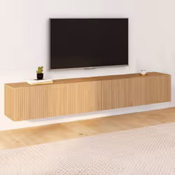 IDMARKET Meuble TV 180 cm suspendu JULIETTE lattes tasseau bois coloris chêne