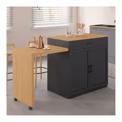 IDMARKET Ilot central VITO 94-155 cm bois noir avec table à manger extensible intégrée façon hêtre