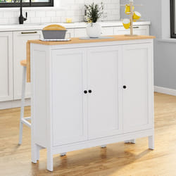 IDMARKET Ensemble table de bar ilot Achille et 2 tabourets bois blanc plateau façon hêtre