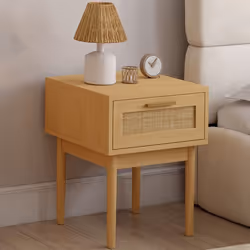 IDMARKET Lot de 2 tables de chevet ROBERT 1 tiroir effet naturel cannage et bois