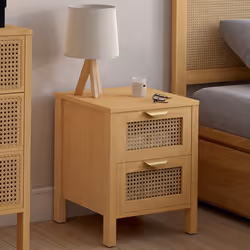 IDMARKET Lot de 2 tables de chevet EDHEN 2 tiroirs cannage et bois