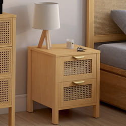 IDMARKET Lot de 2 tables de chevet EDHEN 2 tiroirs cannage et bois