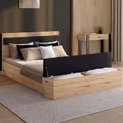IDMARKET Lit double GAELLE tête de lit + banc coffre et sommier 140 x 190 cm bois et noir