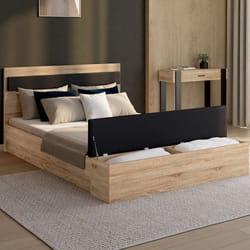 IDMARKET Lit double GAELLE tête de lit + banc coffre et sommier 140 x 190 cm bois et noir