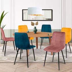 IDMARKET Lot de 6 chaises MILA en velours mix color bleu x2 jaune ocre x2 rose x2