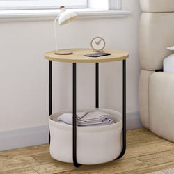 IDMARKET Lot de 2 tables de chevet tables dappoint bout de canapé DETROIT rondes avec panier en tissu design industriel
