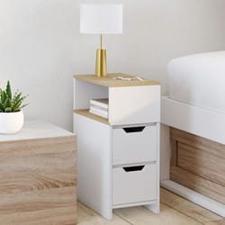 IDMARKET Lot de 2 tables de chevet ANOUK 2 tiroirs avec niche latérale réversible blanc et bois