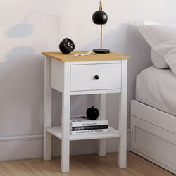 IDMARKET Lot de 2 tables de chevet ACHILLE 1 tiroir et 1 tablette blanc et plateau bois