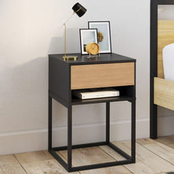 IDMARKET Lot de 2 tables de chevet ERNEST 1 tiroir et 1 niche noir et façon hêtre