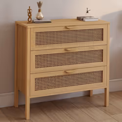 IDMARKET Commode 3 tiroirs EDHEN 80 cm cannage coloris bois