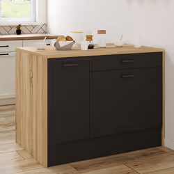 IDMARKET Ilot central LIO maxi capacité de rangement bois et noir