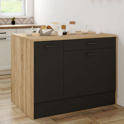 IDMARKET Ilot central LIO maxi capacité de rangement bois et noir