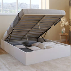 IDMARKET Lit coffre double SANDSIDE avec sommier 140 x 190 cm blanc