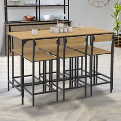 IDMARKET Ensemble table haute de bar DETROIT 150 cm et 6 chaises de bar design industriel